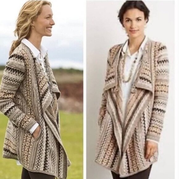 J. Jill Wool Alpaca Blend Nordic Fair Isle Waterfall Cardigan Size Large - Picture 1 of 9